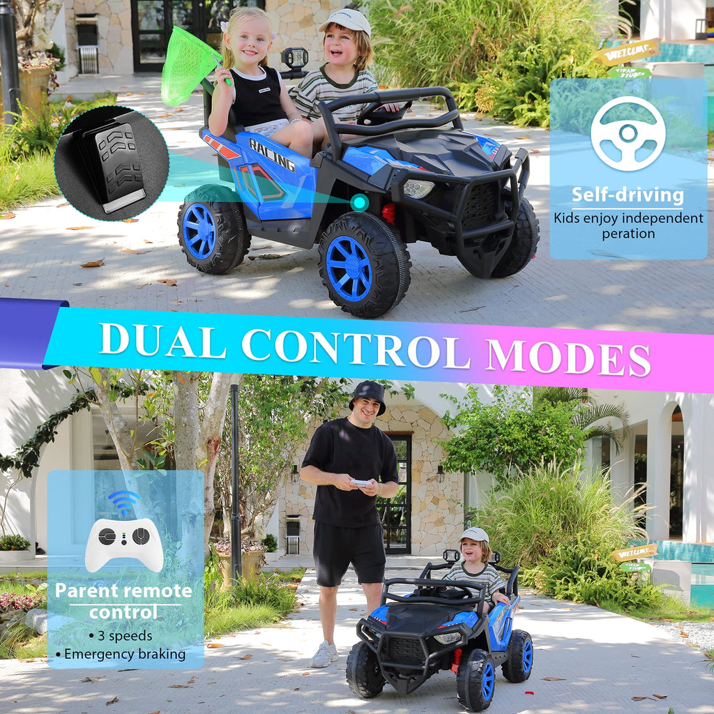 Funcid 24 Volt Ride on Toys, 2-Seater Ride on Cars with Remote Control, 400W Electric Car for Kids, Ride on UTV w/ Bluetooth, MP3, Seat Belts, Volume Adjustment, Suspension, Green