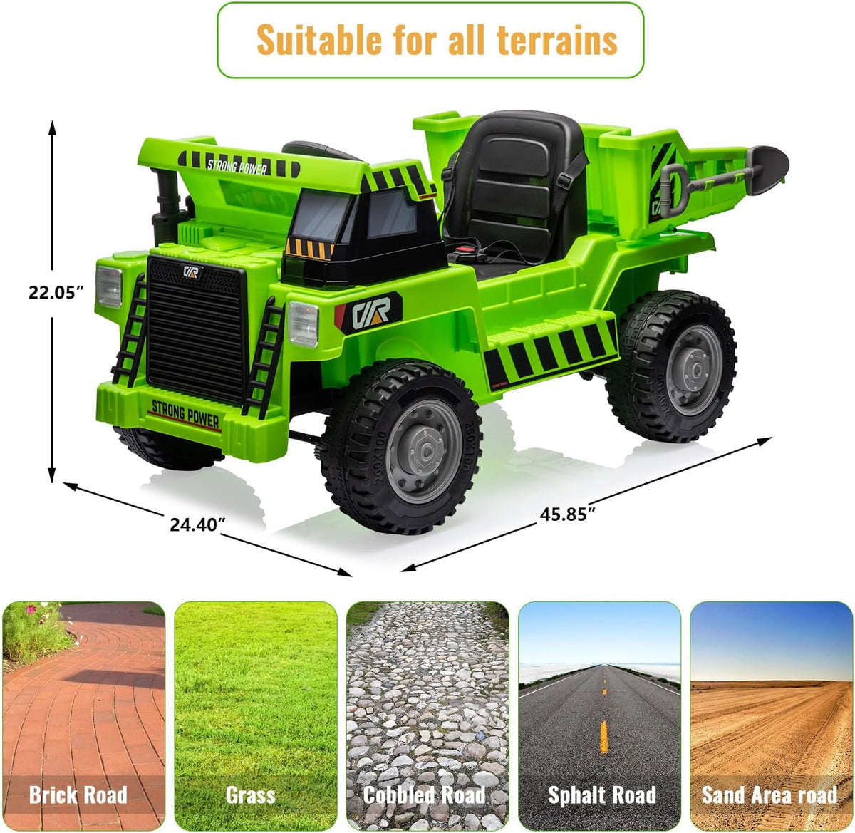12V Electric Ride-On Dump Truck, Dual 35W Motors, 11 Inch Wear-Resistant Tires, Remote & Manual Dual Modes, Auto Lifting Dump Bed, Bluetooth Music & USB Port, 66 LBS Max Load,Green