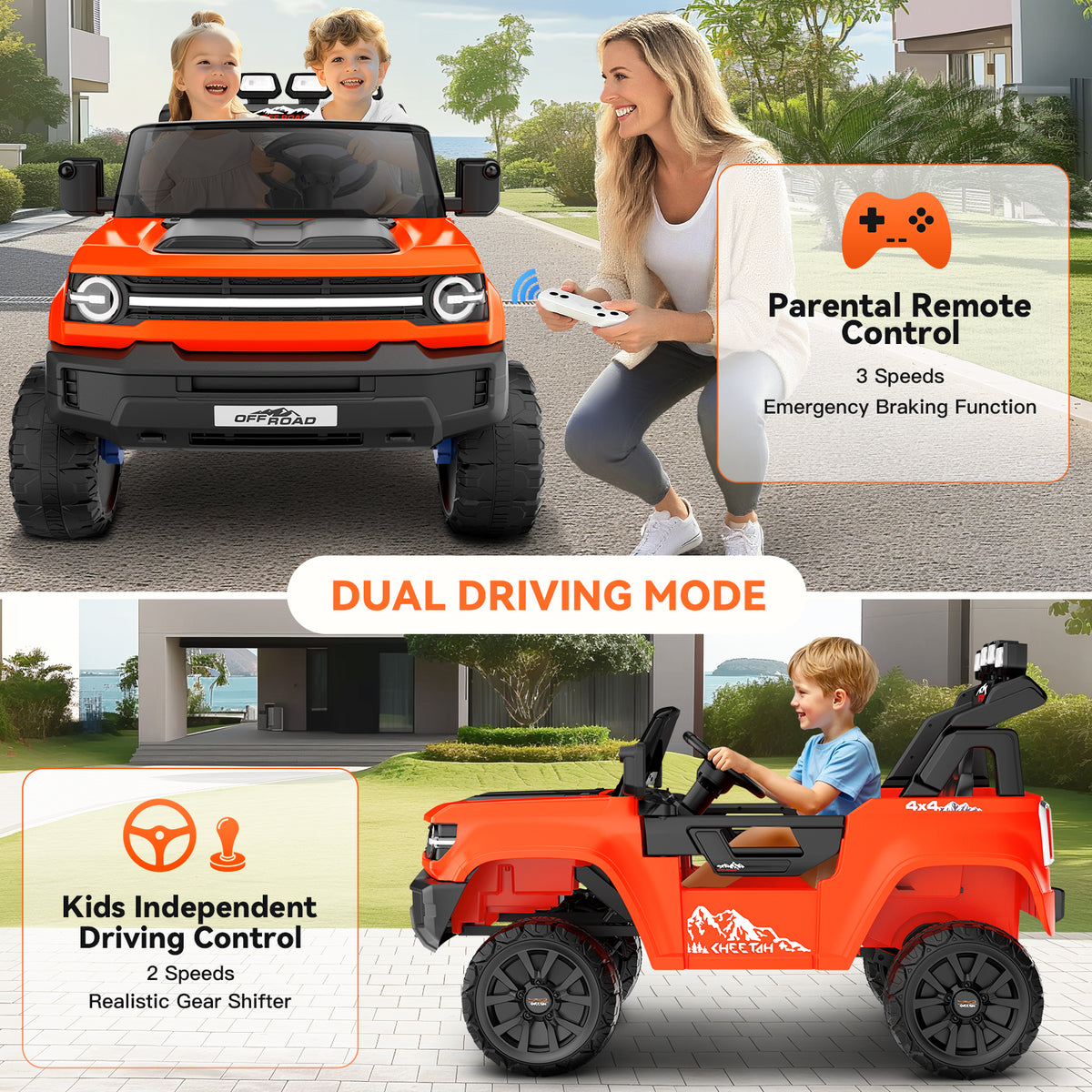 Farmdex 24V Ride on Toys with Remote Control, 2 XL Seater Electric Truck Car for Kids w/ 22'' Large Seat, 4WD/2WD Switchable, Powered Ride on Cars w/ Bluetooth, LED Lights, 3 Speeds, 4 x 200W, Pink