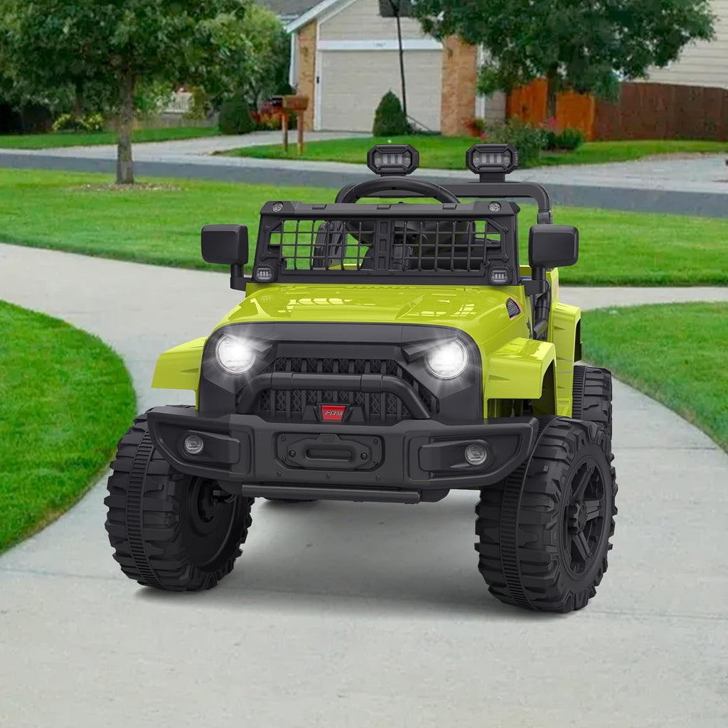 12V Electric Ride On Car with Remote Control, Off Road Ride On Vehicle with Bluetooth, LED Lights, Spring Suspension, Adjustable Seat Belt, All Terrain Tires, 61 lbs Capacity