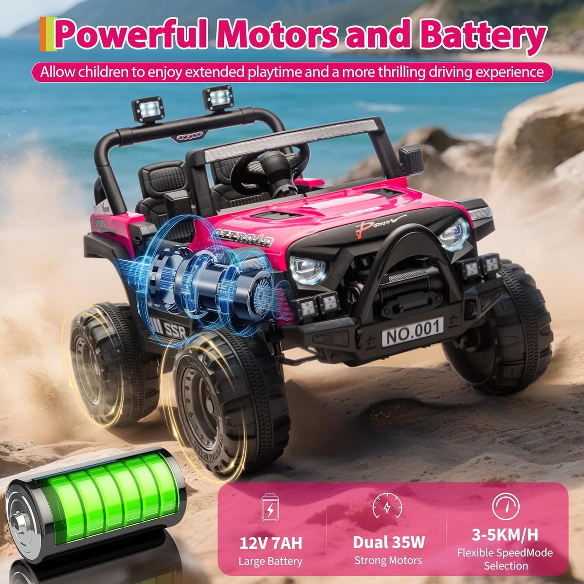 12V Electric Ride-On Truck, 4-Wheel Ride-On Car with Parent Remote Control, Dual 35W Motors, Spring Suspension, 3 Speeds, Bluetooth, LED Lights