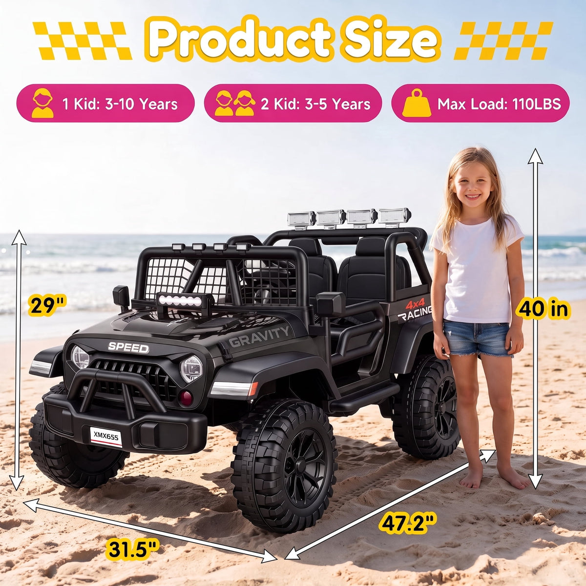 Farmdex 24 Volt 2 Seater Electric Truck Car for Kids, 400W Ride on Cars with Remote Control, Color Led Lights, Bluetooth Music, Spring Suspension,Powered Ride On Toys Gift for Boys & Girls