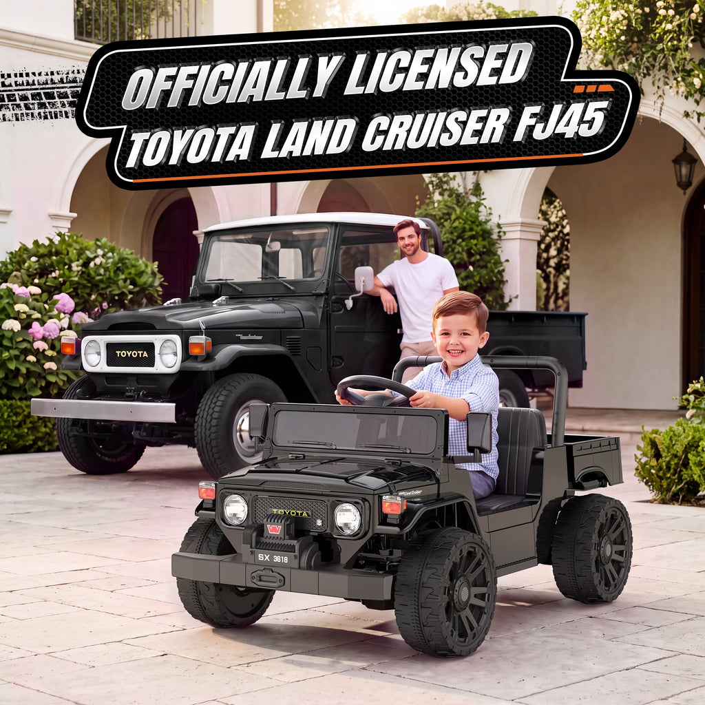 24V Ride On Dump Truck for Kids, Licensed Toyota Land Cruiser FJ45 Power Car Wheels Ride On Toy with Electric Dump Bed, Parent Remote Control, Music, LED Lights, Birthday Gift for Kids Ages 3-6, Blue