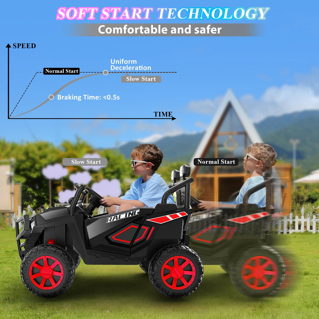 Funcid 24 Volt Ride on Toys, 2-Seater Ride on Cars with Remote Control, 400W Electric Car for Kids, Ride on UTV w/ Bluetooth, MP3, Seat Belts, Volume Adjustment, Suspension, Green