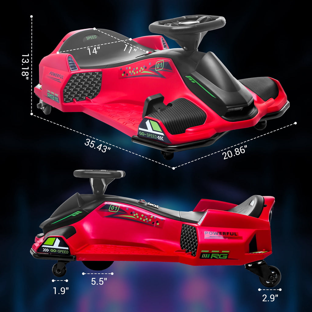Ride On Drift Kart, Go Kart, Electric Go Kart 24V Drift Kart - 180W Brushless Motor, 7.5 mph Variable Speed, LED Light, Soft Start Battery Powered for Kids 8-12
