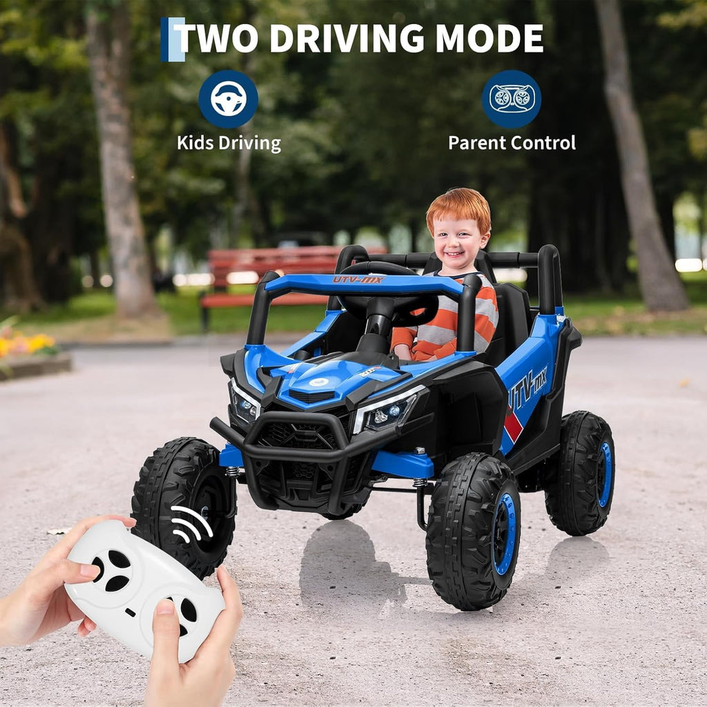 12V 4WD Ride-On Electric Car with Remote Control, 4-Wheel Drive, 4 Spring Suspension, Up to 5 MPH, LED Headlights, Bluetooth