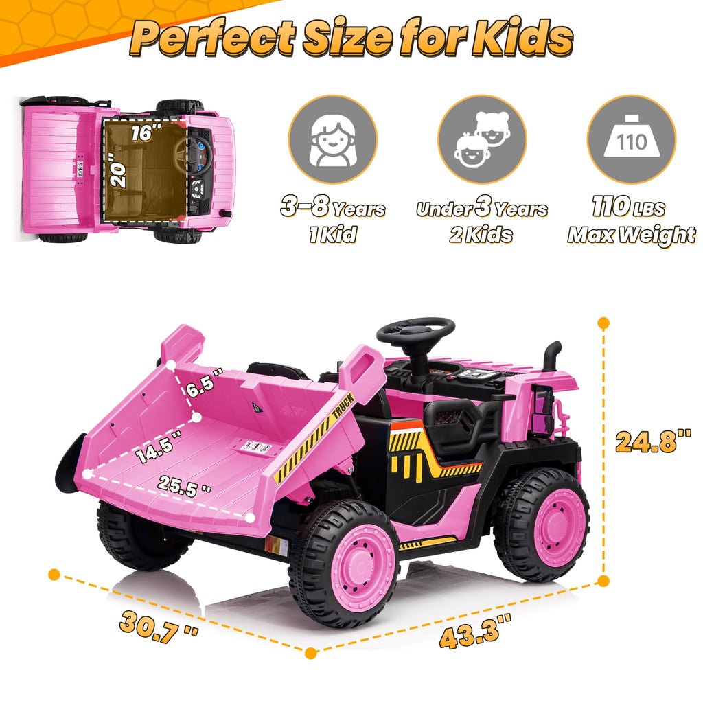 24 Volt Ride on Toys w/ Remote Control, 2*200W Strong Motor, Electric Powered Ride on Dump Truck with Shovel, 3 Speeds, LED Lights, MP3/USB Music, Blue