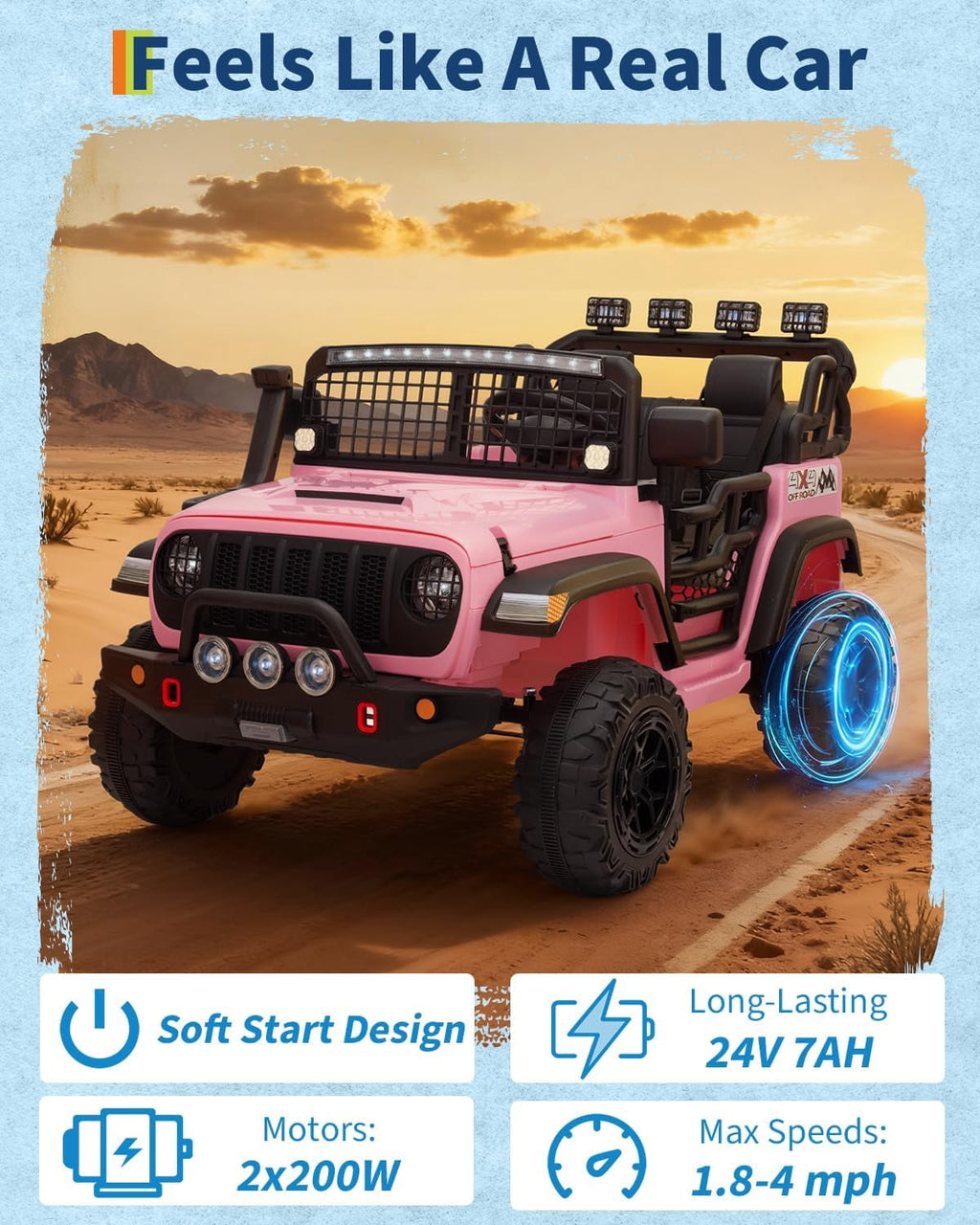 24V 2-Seater Electric Ride-On Car, 2x200W Motors, Parent Remote Control, 4-Wheel Shock Absorbers, 1.8-4 MPH, Bluetooth, LED Lights, 132 Lbs