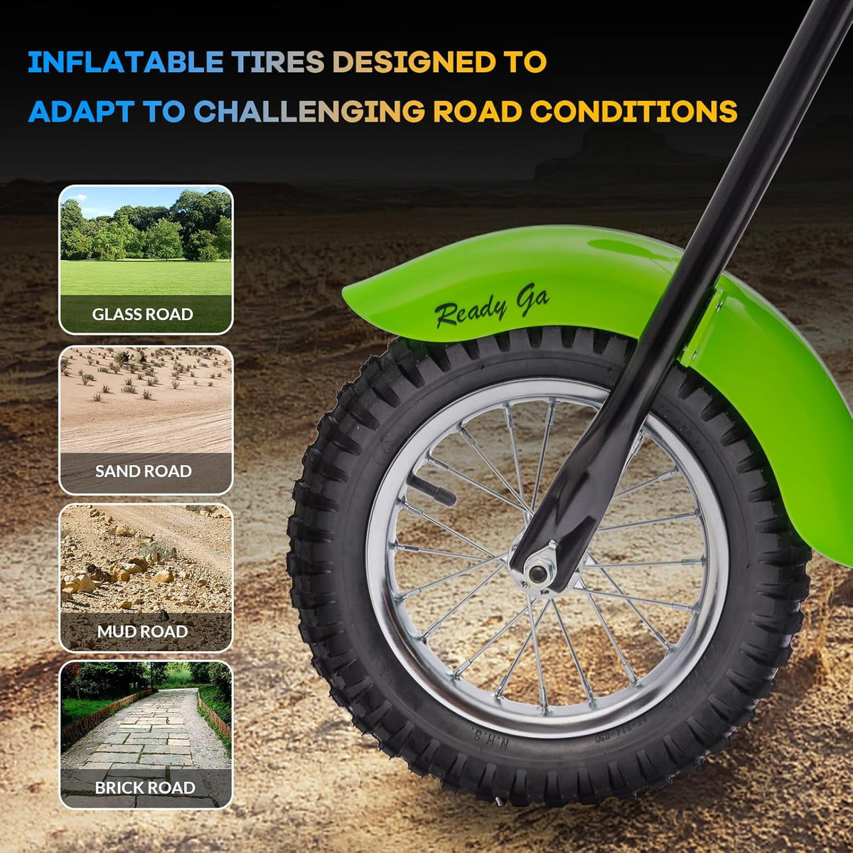 24V Electric Dirt Bike, 300W Chain-Driven Motor, Up to 15 MPH, 2-Speed, 10-Mile Range, 12" Air-Filled Rubber Tires, Leather Seat, Hand Brake, LED Lights, 150 Lbs