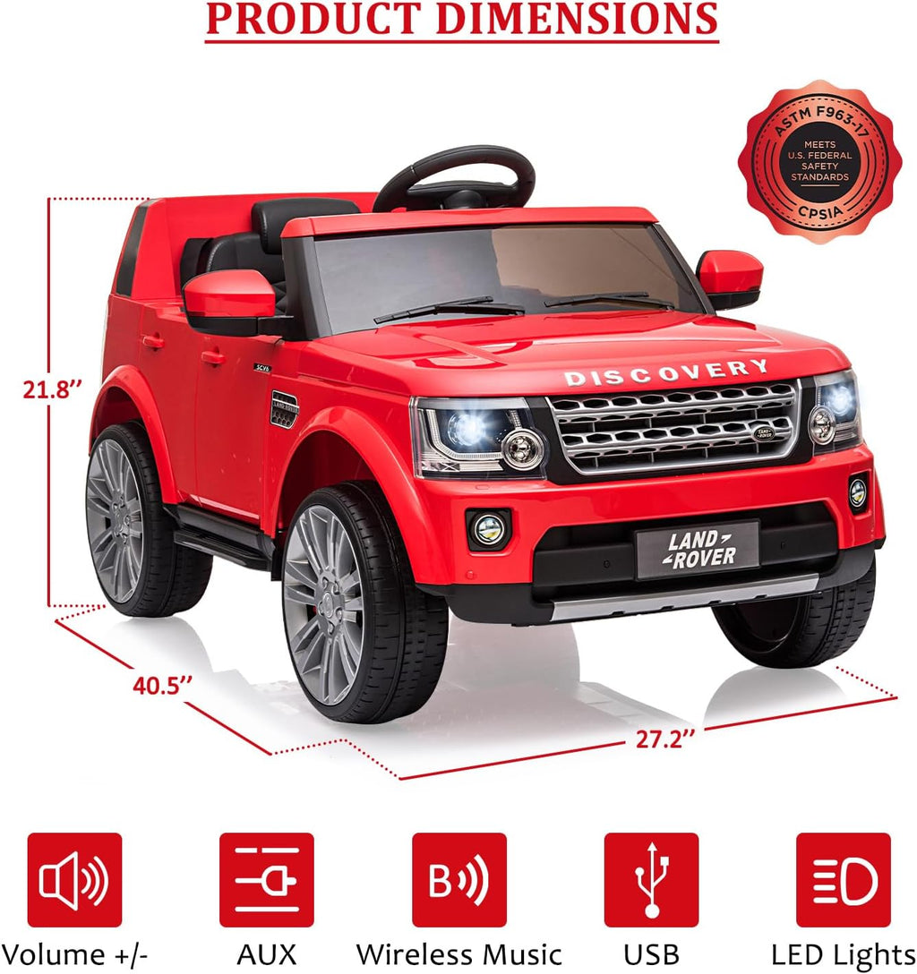 12V Licensed Land Rover Ride-On Car, 2x25W Motors, 4.5Ah Battery, 3 Speeds up to 4.5 MPH, Parent Remote, Spring Suspension, LED Lights