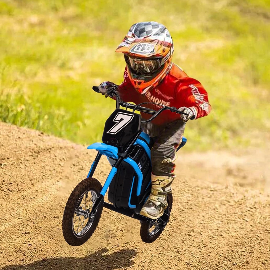 24V Electric Dirt Bike, 3-Speed Off-Road Motorcycle up to 14.29 MPH, Dual Suspension, Hydraulic Front Fork, Steel Frame, 135 lbs Capacity