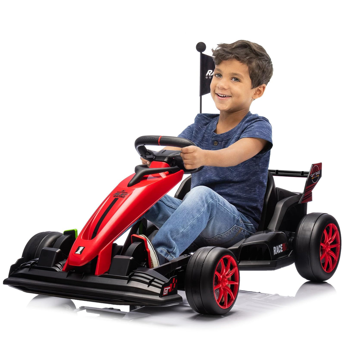 24V Kids Ride-On Go Kart, 7.5MPH High-Speed Drifting Car, Dual 200W Motors, 7Ah Battery, Adjustable Length, Max Load 135lbs, Power Display Racing Toy for Children 6+, Green