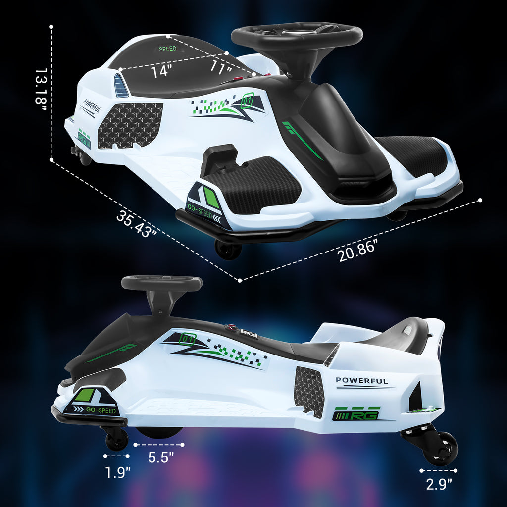 Ride On Drift Kart, Go Kart, Electric Go Kart 24V Drift Kart - 180W Brushless Motor, 7.5 mph Variable Speed, LED Light, Soft Start Battery Powered for Kids 8-12