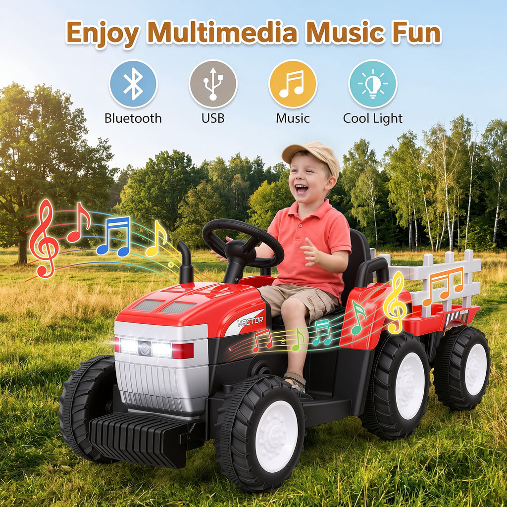Farmdex 24V Ride on Tractor with Detachable Trailer, Ride on Toys for Kids w/ Remote Control, Electric Cars for Kids, LED Lights, Bluetooth, Music, MP3, Green