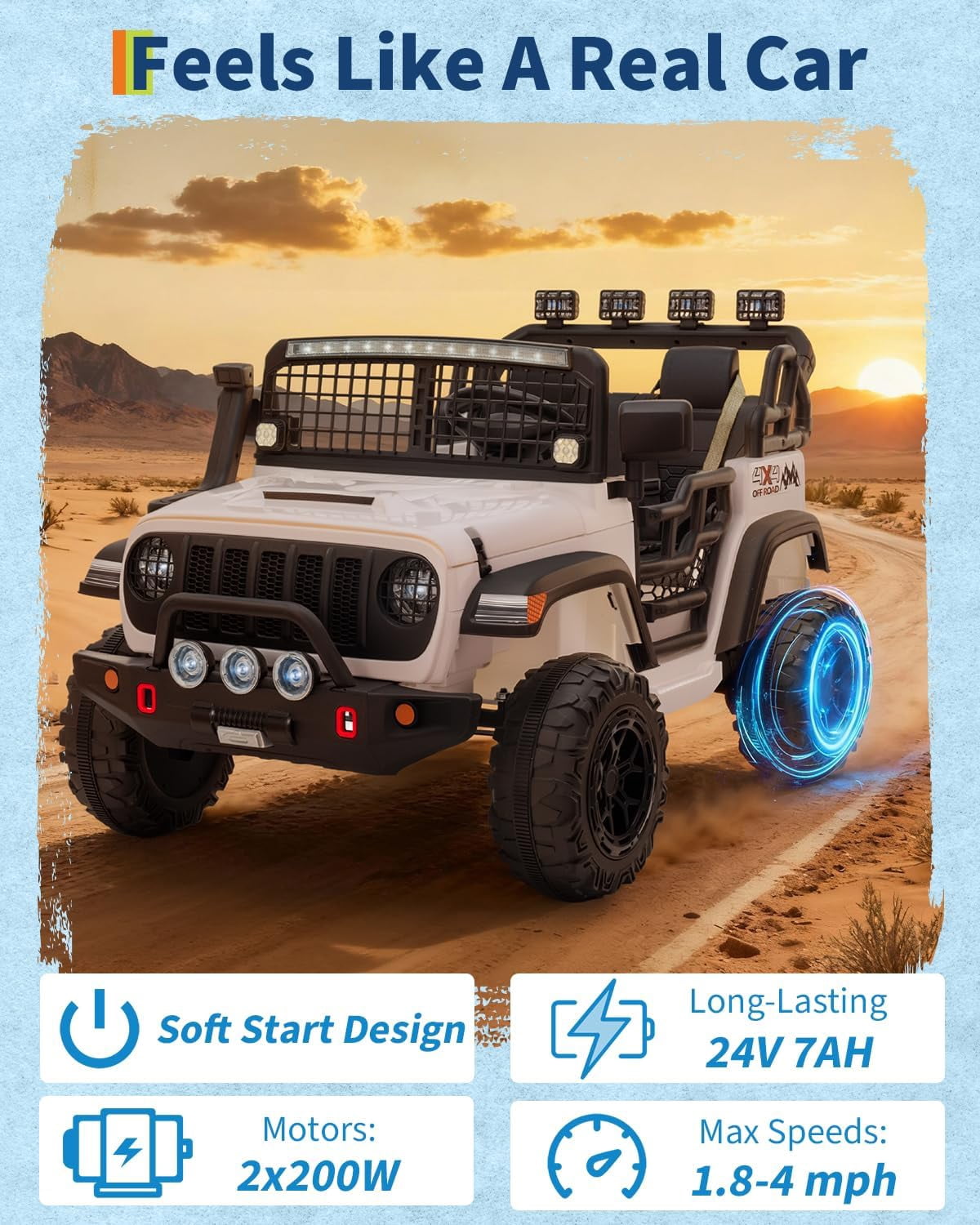 24V 2-Seater Electric Ride-On Car, 2x200W Motors, Parent Remote Control, 4-Wheel Shock Absorbers, 1.8-4 MPH, Bluetooth, LED Lights, 132 Lbs