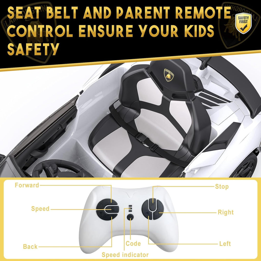 12V Licensed Sports Car Ride On Vehicle with Remote Control, Electric Ride On Car with Bluetooth, Hydraulic Swing Doors, LED Lights, Dual 25W Motors, USB/AUX/TF Audio