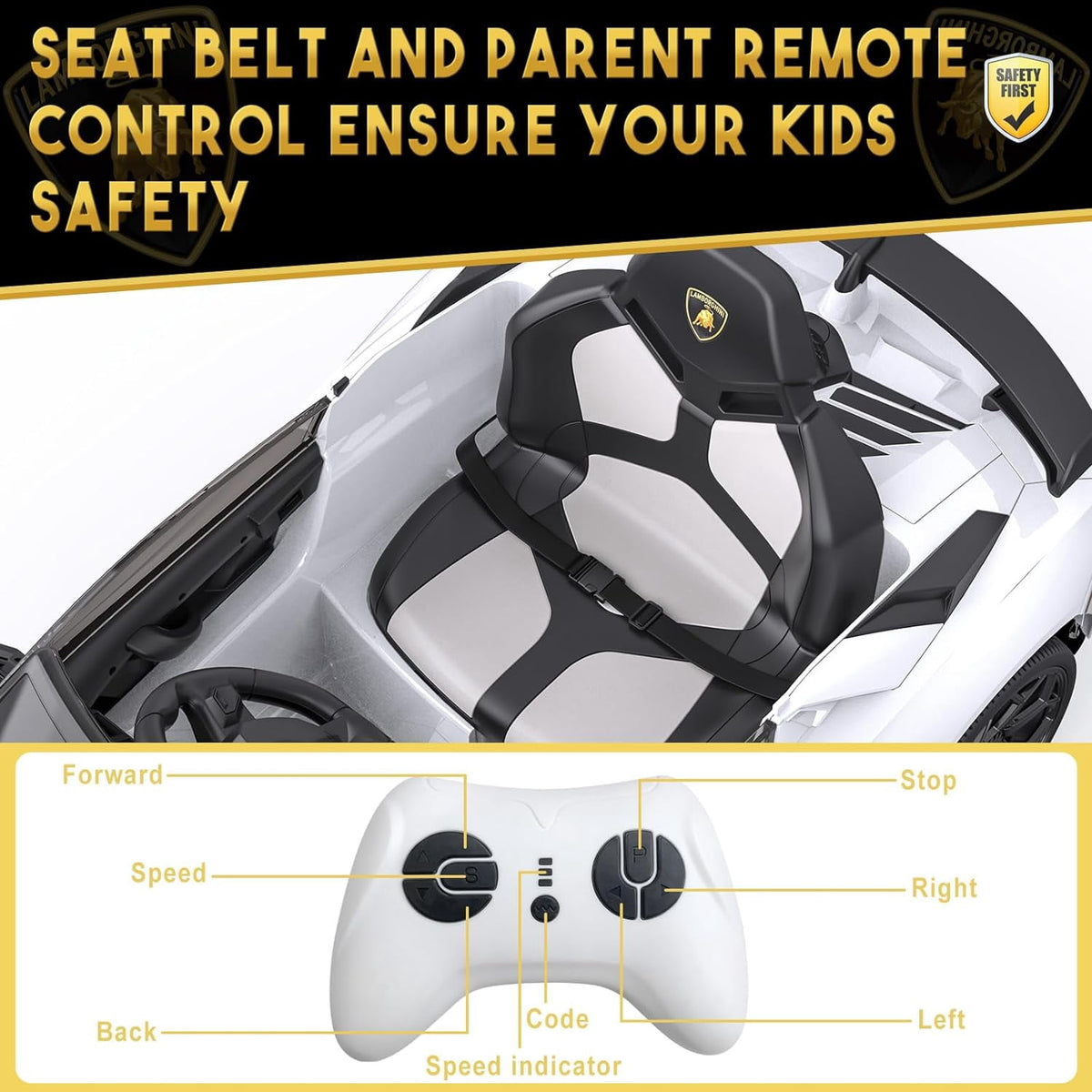12V Licensed Sports Car Ride On Vehicle with Remote Control, Electric Ride On Car with Bluetooth, Hydraulic Swing Doors, LED Lights, Dual 25W Motors, USB/AUX/TF Audio