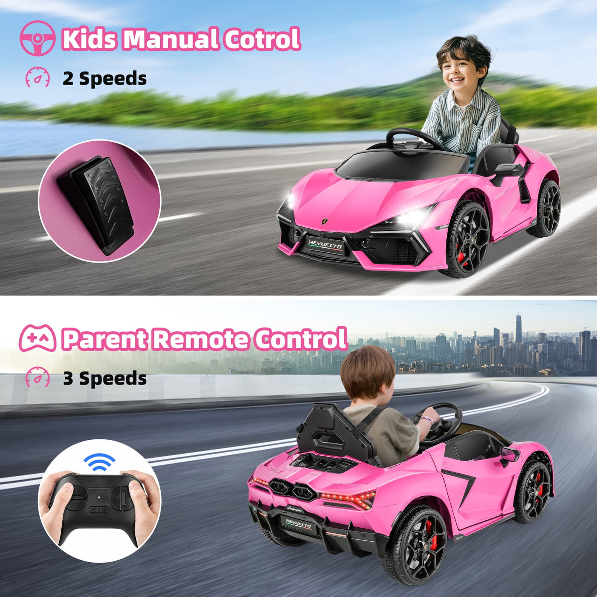 Funcid 24 Volt Ride on Toys, 2-Seater Ride on Cars with Remote Control, 400W Electric Car, Ride on UTV w/ Bluetooth, MP3, Seat Belts, Volume Adjustment, Suspension, Pink