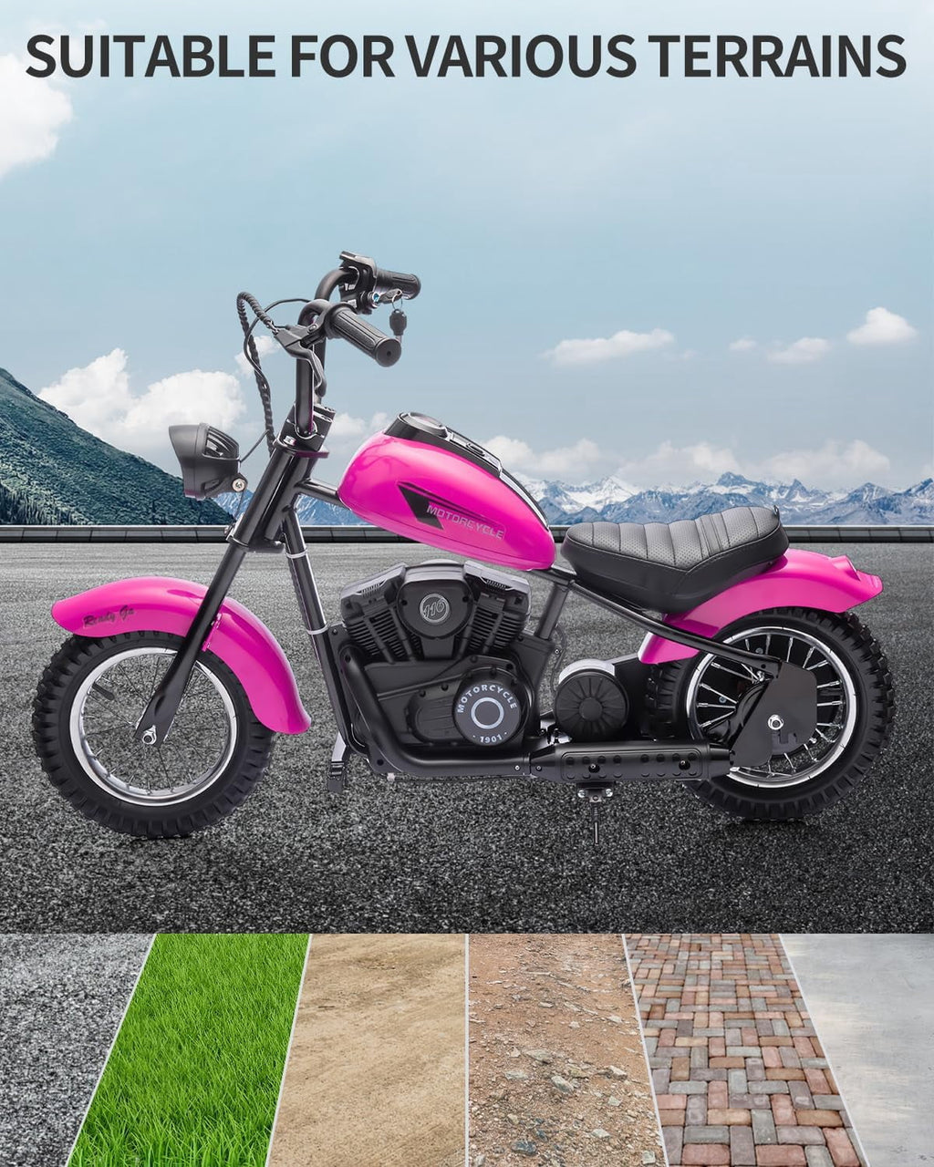 24V Electric Dirt Bike, 300W Chain-Driven Motor, Up to 15 MPH, 2-Speed, 10-Mile Range, 12" Air-Filled Rubber Tires, Leather Seat, Hand Brake, LED Lights, 150 Lbs