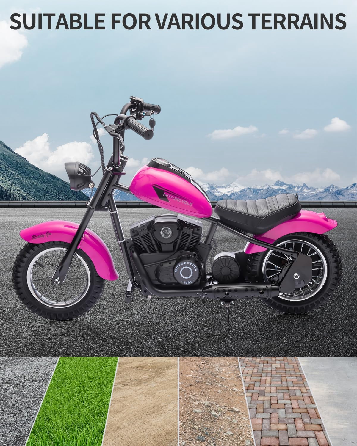 24V Electric Dirt Bike, 300W Chain-Driven Motor, Up to 15 MPH, 2-Speed, 10-Mile Range, 12" Air-Filled Rubber Tires, Leather Seat, Hand Brake, LED Lights, 150 Lbs