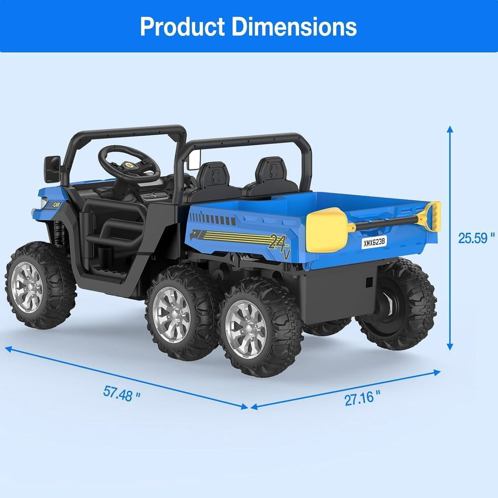 24V 4WD Electric Ride-On Dump Truck for , 2-Seater UTV with Remote Control, Bluetooth Music, Seatbelts, LED Lights, Mobile Phone Connectivity, Double Seat 6 Wheel Truck for Ages 3-8,Green
