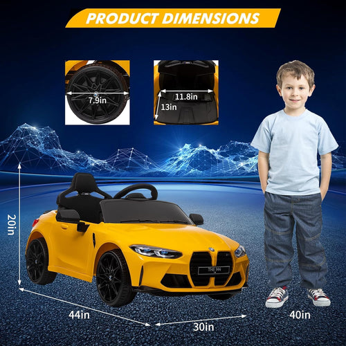 12V Licensed BMW M4 Ride-On Electric Car with Remote Control, 3 Speeds, LED Lights, Music, USB, Adjustable Seat Belt