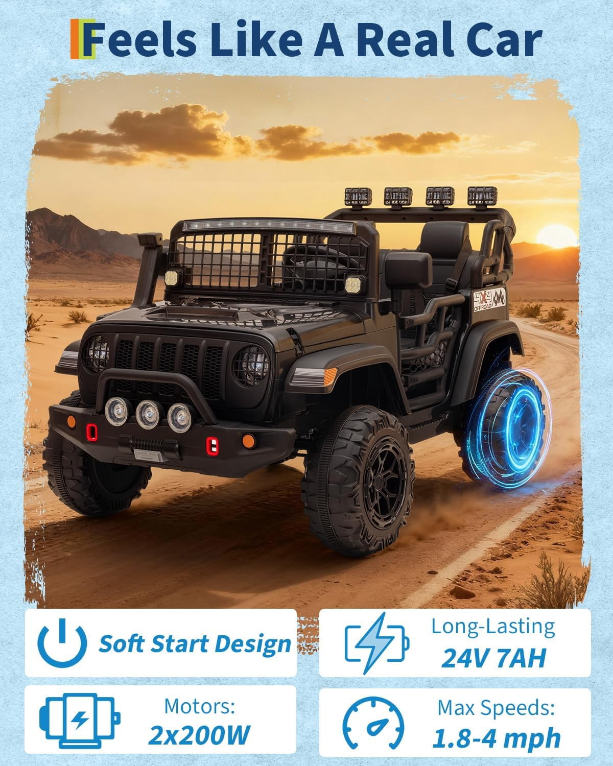 24V 2-Seater Electric Ride-On Car with 2.4GHz Remote Control, 20 in Bench Seat, 7Ah Battery, Dual 120W Motors, 4-Wheel Suspension, LED Lights, Music & Horn, USB Port, Bluetooth,Black