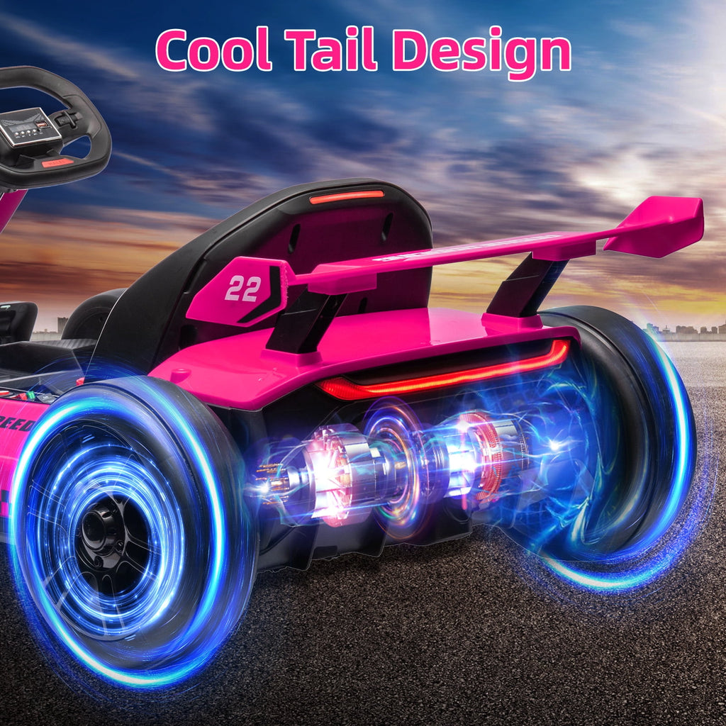 24V Kids Electric Go Kart, 300W Drift Ride-On Car with Dual 150W Motors - Adjustable Seat, 4 Speed Modes, 8.5mph Max, LED Lights, Music & Horn, Safety Belt, Outdoor Racing Toy - Red