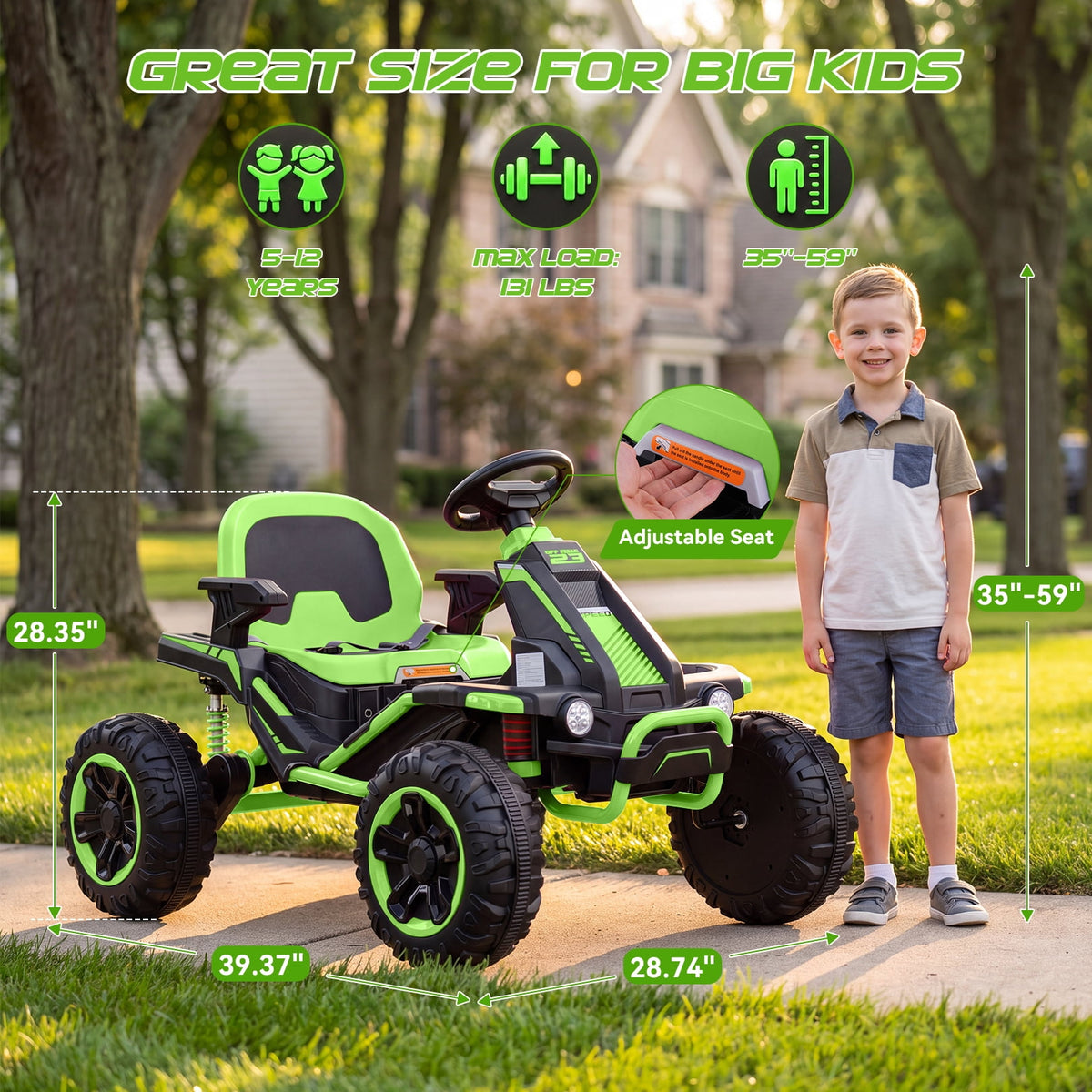 VIBESPARK 36V Ride on Toys for Big Kids Ages 6-12, 600W Ride on Cars up to 5.9 mph, Powerful 4 Wheeler Quad, Ride on ATV W/ Adjustable Seat, Ball-bearing Design, Power Display, Light Control, Blue
