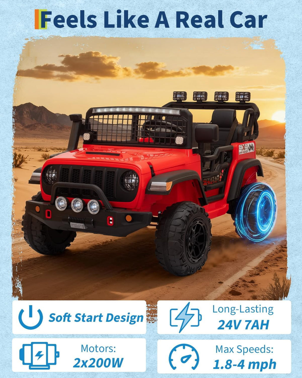 24V 2-Seater Electric Ride-On Car, 2x200W Motors, Parent Remote Control, 4-Wheel Shock Absorbers, 1.8-4 MPH, Bluetooth, LED Lights, 132 Lbs