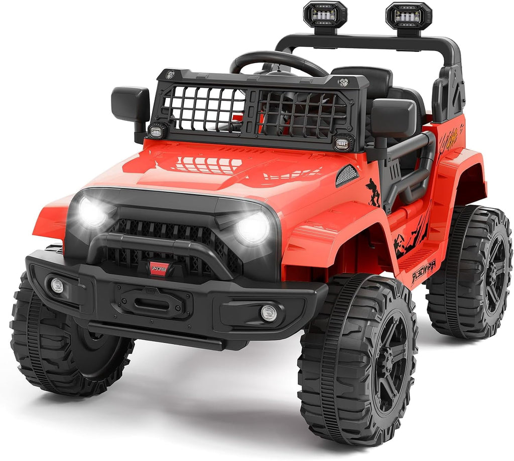 12V Electric Ride On Car with Remote Control, Off Road Ride On Vehicle with Bluetooth, LED Lights, Spring Suspension, Adjustable Seat Belt, All Terrain Tires, 61 lbs Capacity