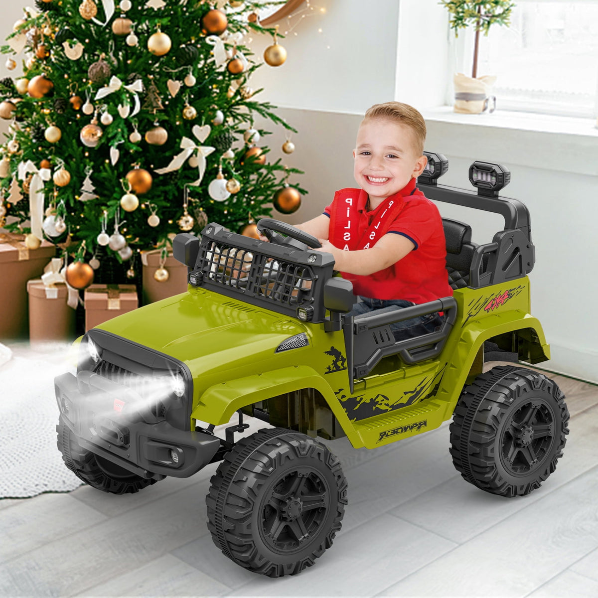 12V Kids Electric Ride-On Truck – Parental Remote Control, Seasonal Suspension, LED Lights, Wireless Connection, 2 Speeds, Standard Test Method Certified, Off-Road Toy Car