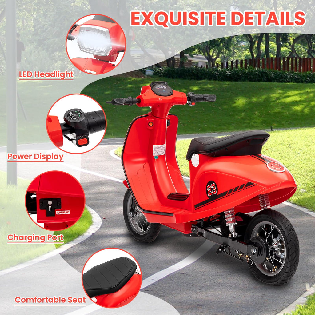 Towallmark Electric Motorcycle for Big Kids, 24V 350W Kids Ride on Moped, Max Up to 14MPH, with Rear Brake, Twist Grip Throttle & LED Light, Electric Motorbike for Kids/Teens 8-12