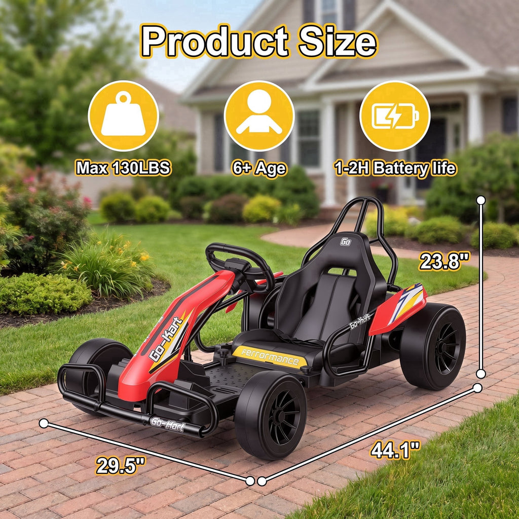 VIBESPARK Drift Go Kart, 24V 10AH Electric Go Kart for Kids Ages 6-14, 360° Drift Mode, Ride On Car with Backrest & Adjustable Seat, 300W Dual Motors, Max Speed 7.5mph/h, Blue