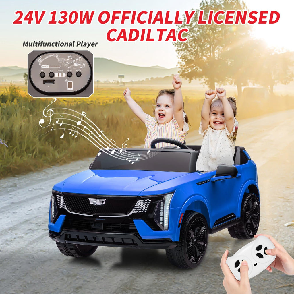 2 Seater Ride on Car for Kids 24V Licensed Cadillac Electric Car Toy Toddlers Battery Powered Ride on Truck with 2.4G Remote Control, Full-Wheel Suspension, Music, LED Lights, Blue