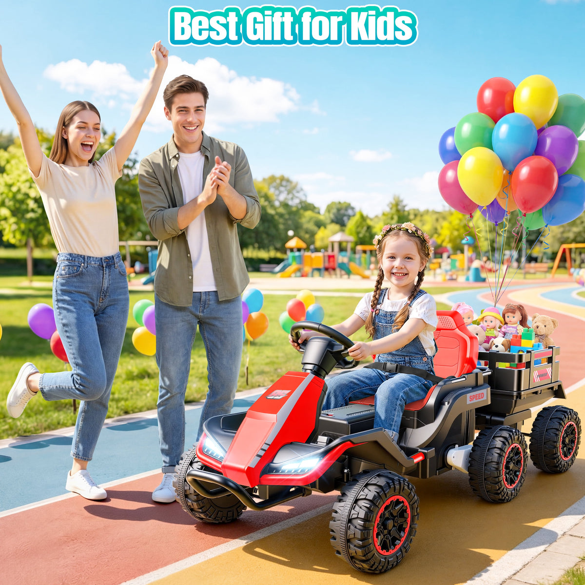 VIBESPARK 24V Ride on Toys with Remote Control, 3 in 1 Ride on Car, Ride on Tractor for Kids with Trailer, 6 Wheel Kids Electric Car w/ Bluetooth, MP3, Music, Green