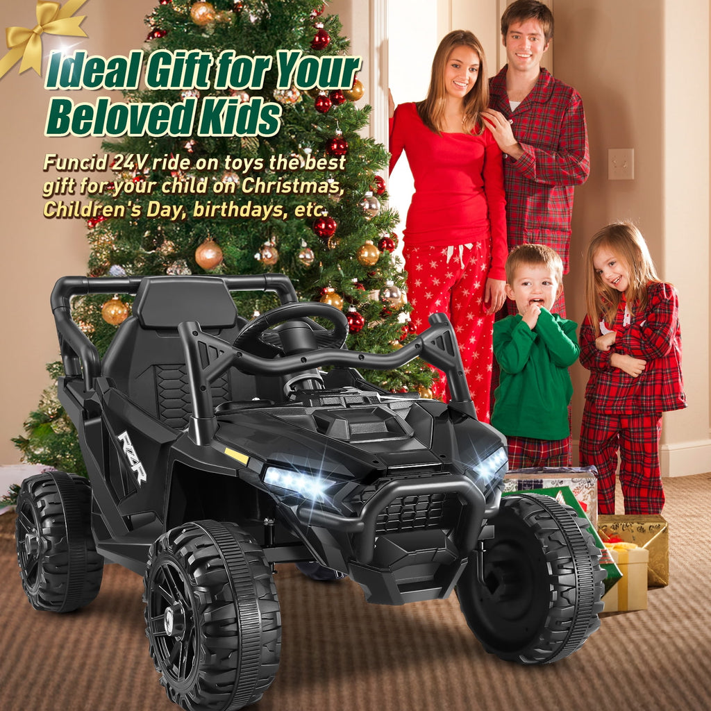 Funcid 24 Volt Ride on Toys with Remote Control & Battery Indicator, 400W Ride on UTV, Electric Car for Kids w/ Bluetooth, Music, LED Lights, Volume Adjustment Knob, 3 Speeds, Pink