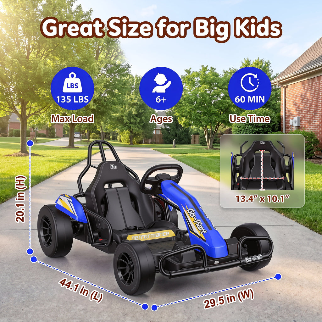 Funcid 24V 10Ah Big Battery Go Kart for Kids Age 6-12, Ride on Toys with 600W Motors, 7.5 MPH Electric Go Kart W/ EVA Wheels, 4-Level Adjustable Seat & 360° Drift Mode, LED Power Display, Red