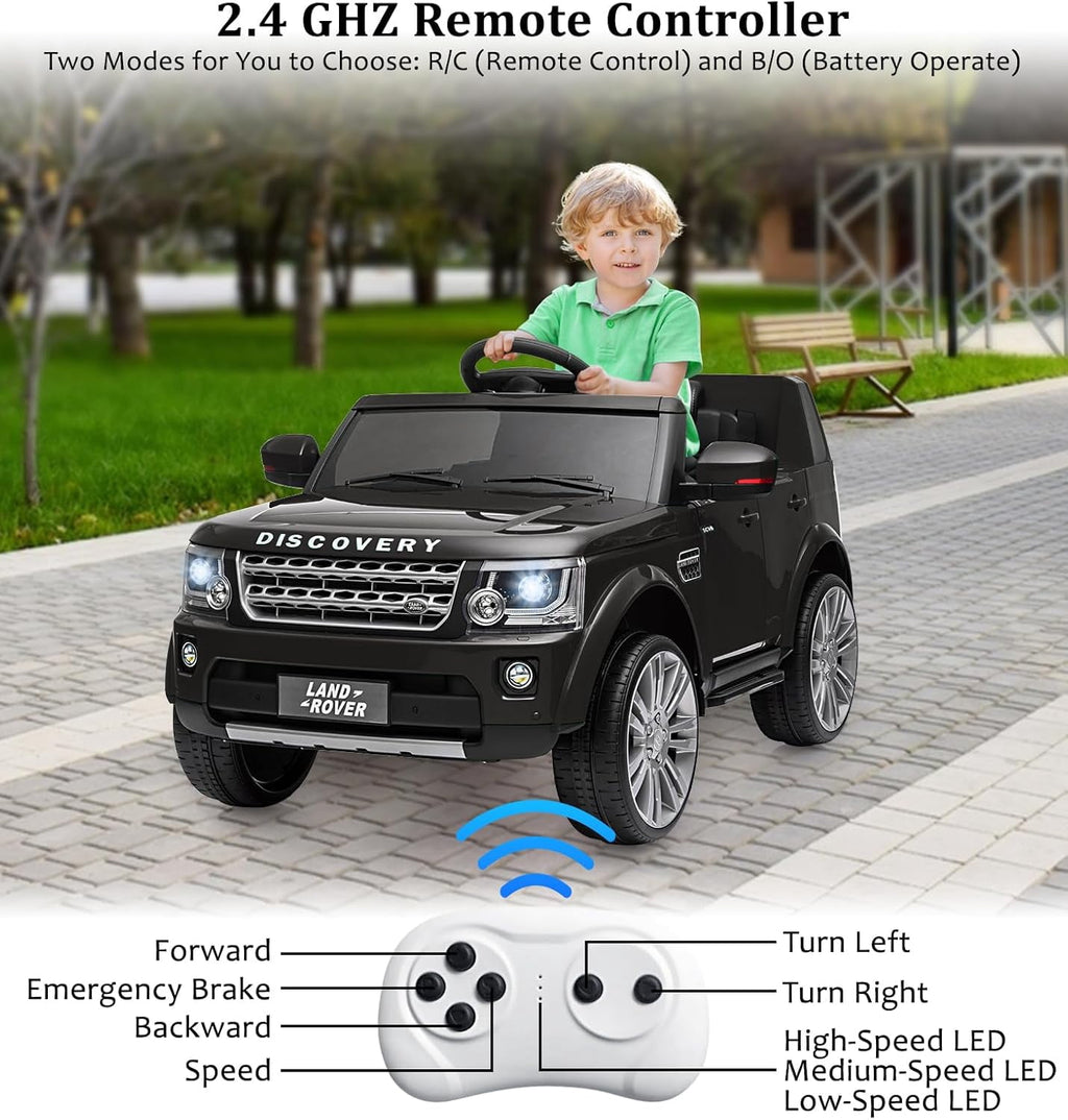 12V Licensed Land Rover Ride-On Car, 2x25W Motors, 4.5Ah Battery, 3 Speeds up to 4.5 MPH, Parent Remote, Spring Suspension, LED Lights