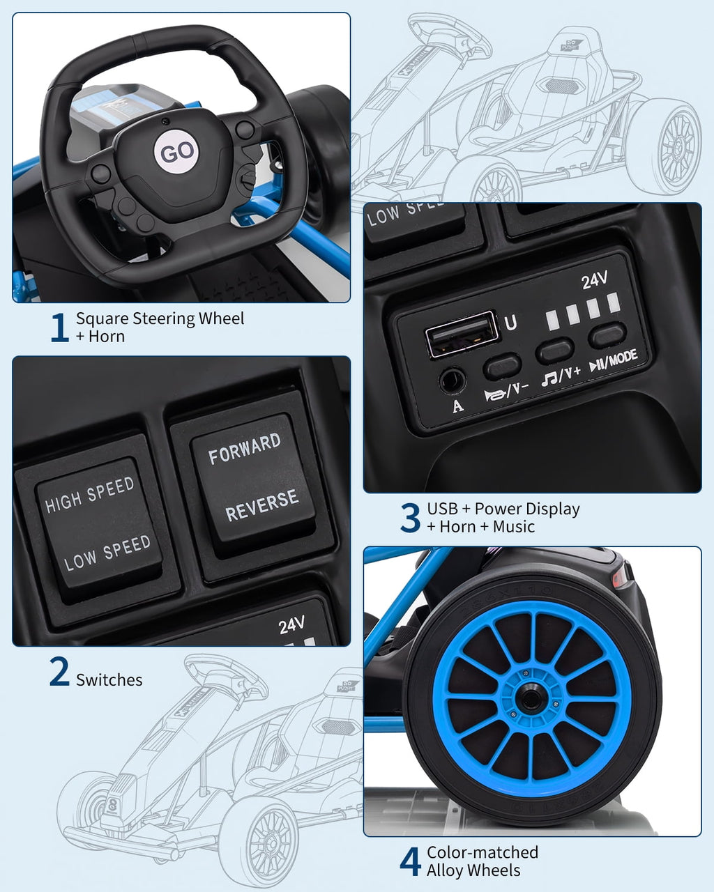 24V Electric Go Kart for Kids 8-12 - Dual 300W Motors, 9Ah Battery, 8MPH High-Speed Drifting, Slow Start, Full Metal Frame, Music, Horn, Power Display, Max Load 155Lbs, Ride-On Toy - Brown