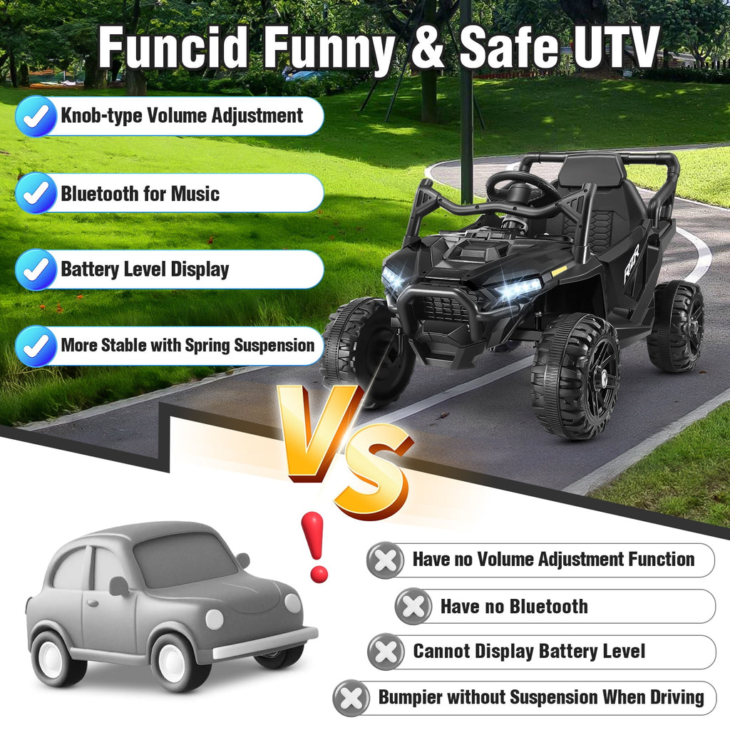 Funcid 24 Volt Ride on Toys with Remote Control & Battery Indicator, 400W Ride on UTV, Electric Car for Kids w/ Bluetooth, Music, LED Lights, Volume Adjustment Knob, 3 Speeds, Pink