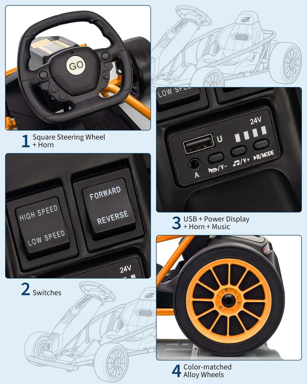24V Electric Go Kart for Kids 8-12 - Dual 300W Motors, 9Ah Battery, 8MPH High-Speed Drifting, Slow Start, Full Metal Frame, Music, Horn, Power Display, Max Load 155Lbs, Ride-On Toy - Brown