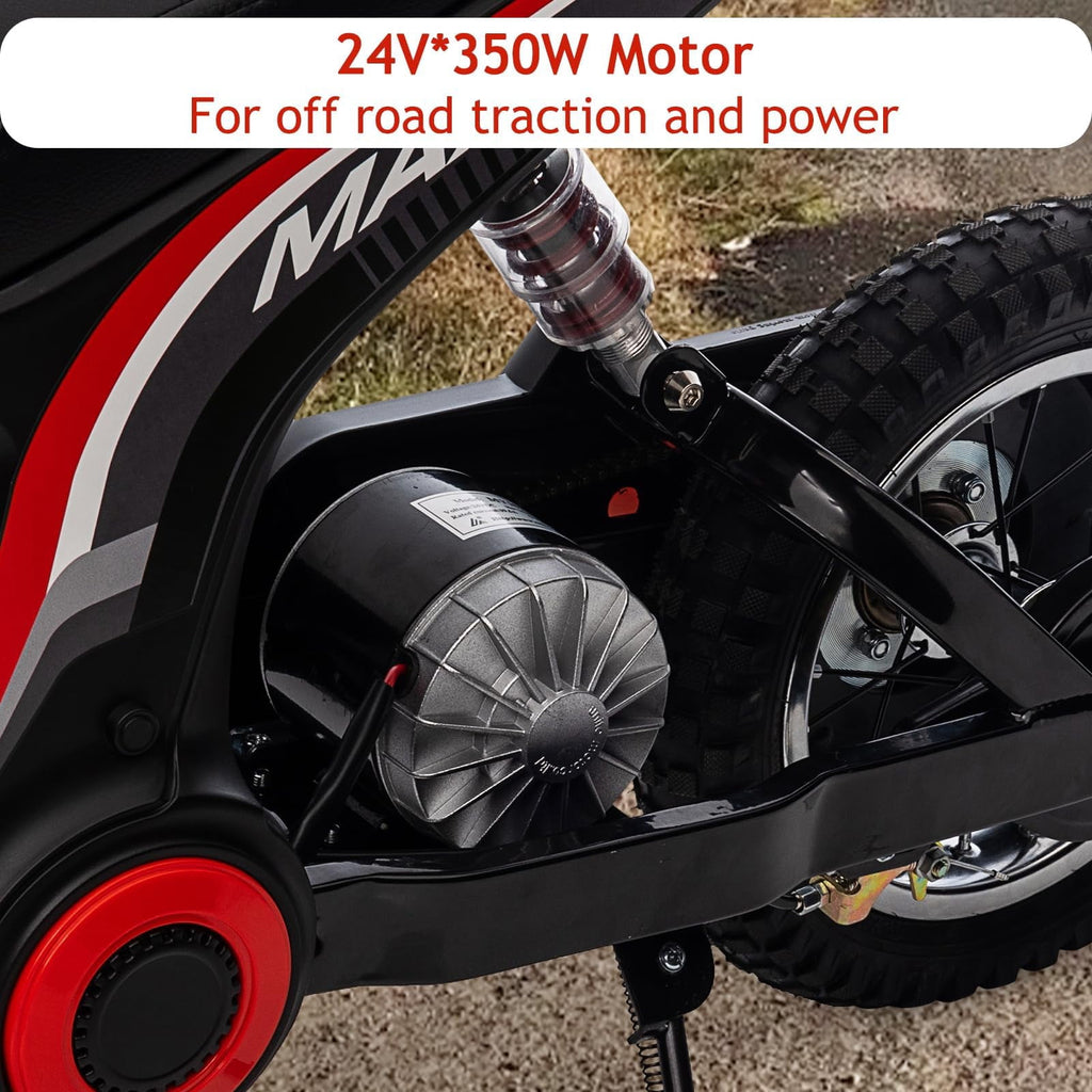 TROPOW 24 Volt Ride On Toys for Boys,Electric Dirt Bike for Kids - 350W Ride On Motorcycle, Ages 5+, Up to 14.29 MPH, 2-Speed Modes, Max Weight 135 Lbs, Red2#