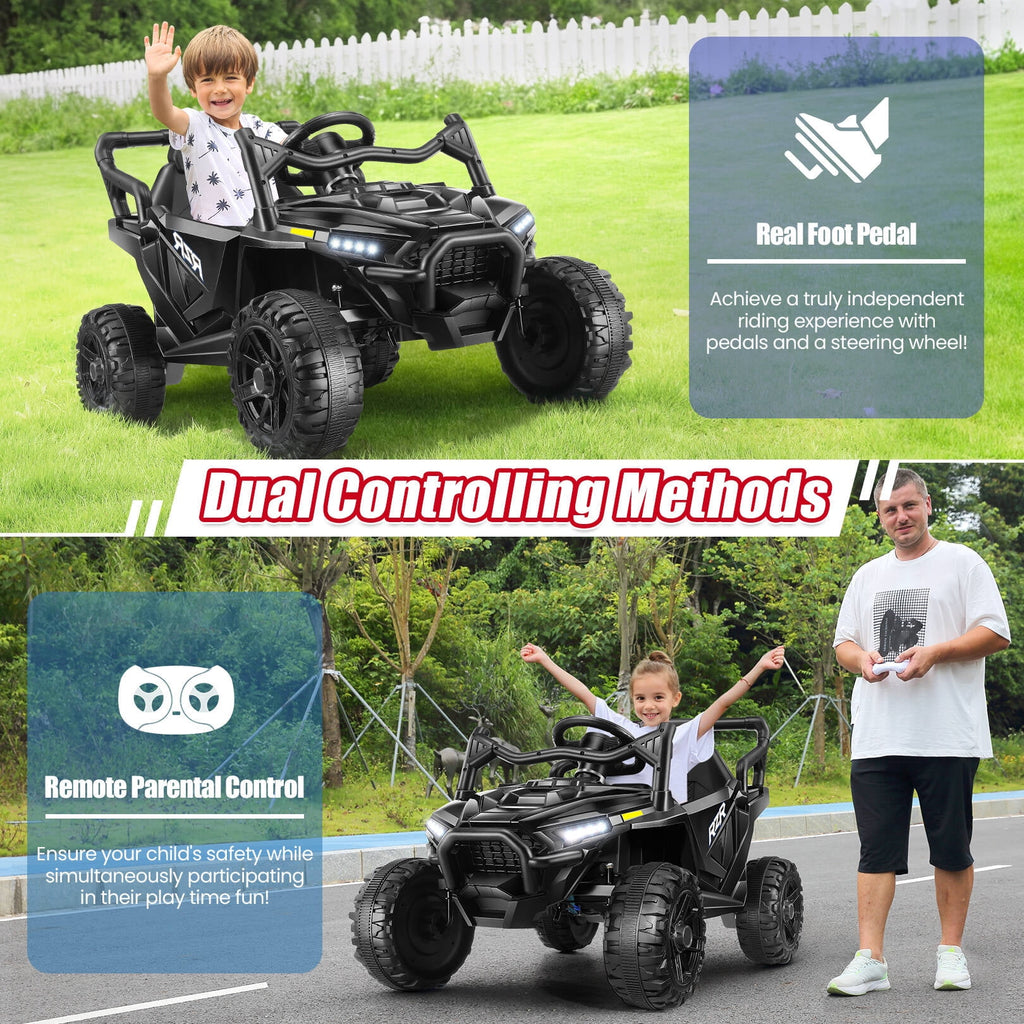 VIBESPARK 24V Ride on Toys for Kids, Ride on Cars with Remote Control, Powered Ride on Electric Car w/ Bluetooth, Music Player, LED Lights, Black