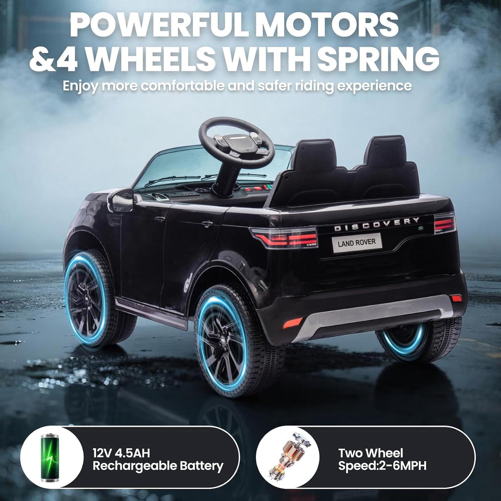 12V Licensed Land Rover 2-Seater Ride On Vehicle with Parent Remote Control, Double Doors, LED Lights, Manual Driving, Rechargeable Battery Powered Electric Ride On Car,Black