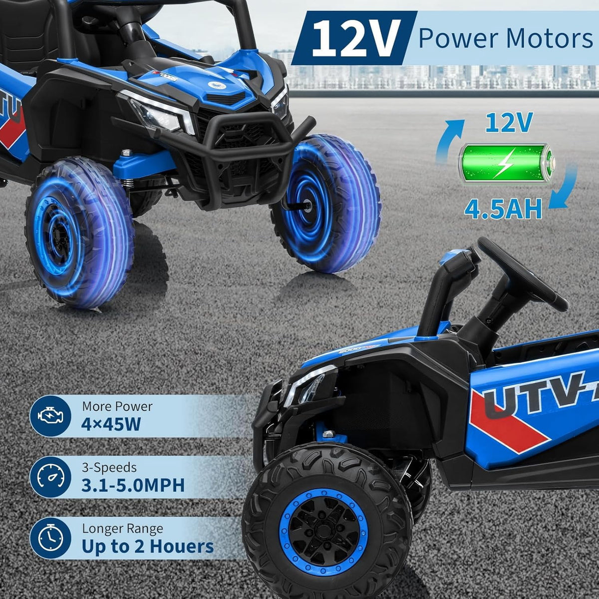 12V 4WD Ride-On Electric Car with Remote Control, 4-Wheel Drive, 4 Spring Suspension, Up to 5 MPH, LED Headlights, Bluetooth