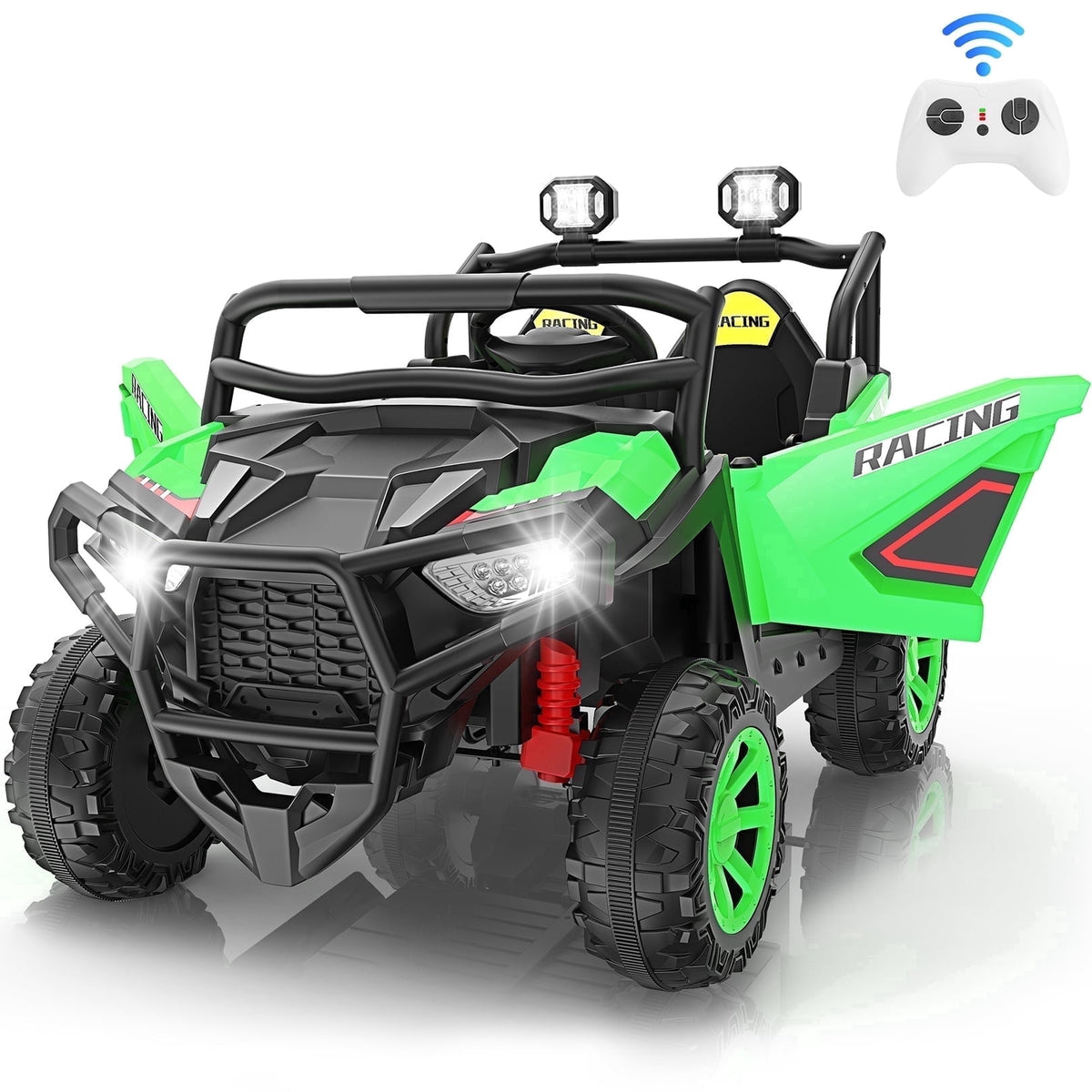 Funcid 24 Volt Ride on Cars, 2-Seater Ride on Toys with Remote Control, 400W Electric Car, Ride on UTV w/ Bluetooth, MP3, Suspension, Seat Belts, Volume Adjustment, Black