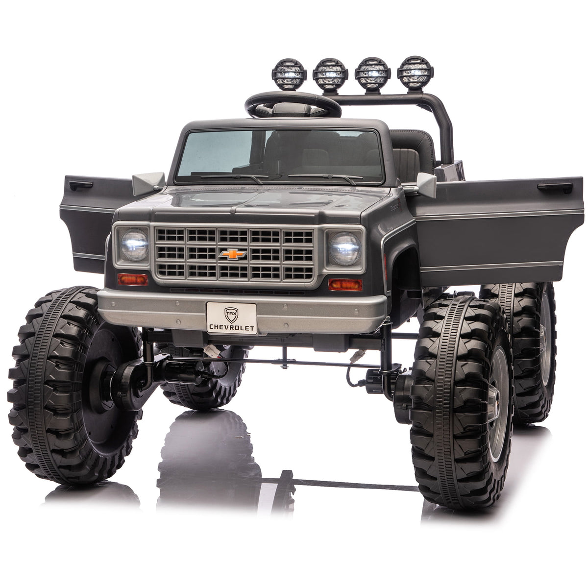 Sunnyfree Upgraded 4WD Chevrolet Cheyenne 24 Volt Ride on Toys, Electric Car for Kids, Power Truck Wheels with Remote, Bluetooth, USB, LED Lights, Black
