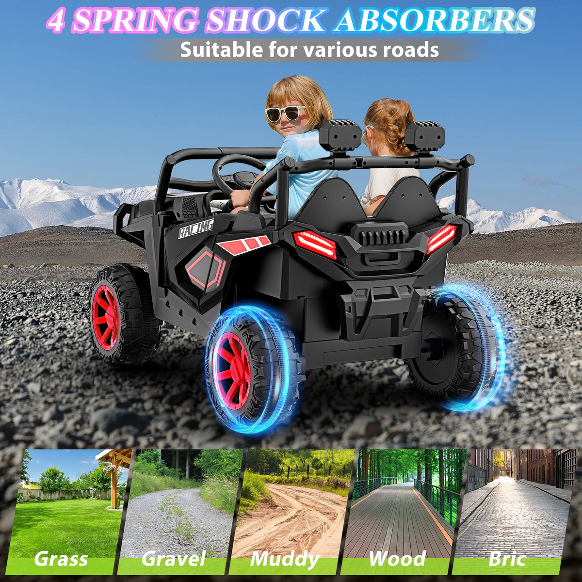 Funcid 24 Volt Ride on Cars, 2-Seater Ride on Toys with Remote Control, 400W Electric Car, Ride on UTV w/ Bluetooth, MP3, Suspension, Seat Belts, Volume Adjustment, Black