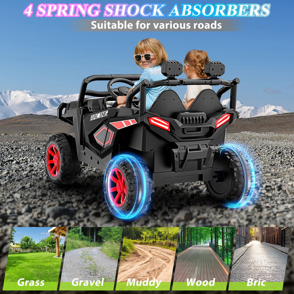 Funcid 24 Volt Ride on Toys, 2-Seater Ride on Cars with Remote Control, 400W Electric Car for Kids, Ride on UTV w/ Bluetooth, MP3, Seat Belts, Volume Adjustment, Suspension, Green
